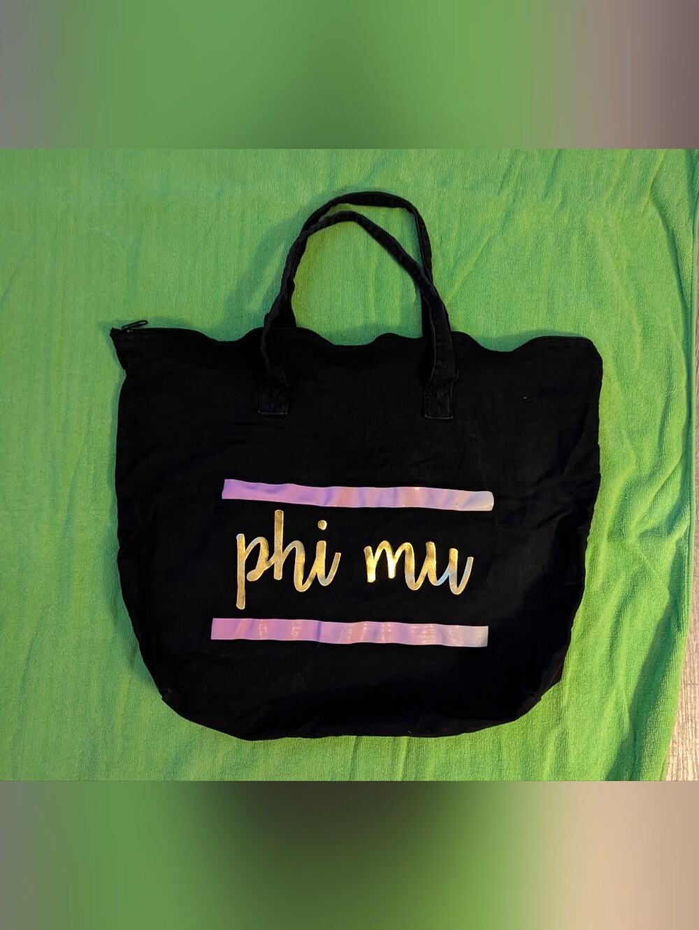 Phi Mu Black Canvas Tote Bag with Gold & Pink Accents 16"X 18"